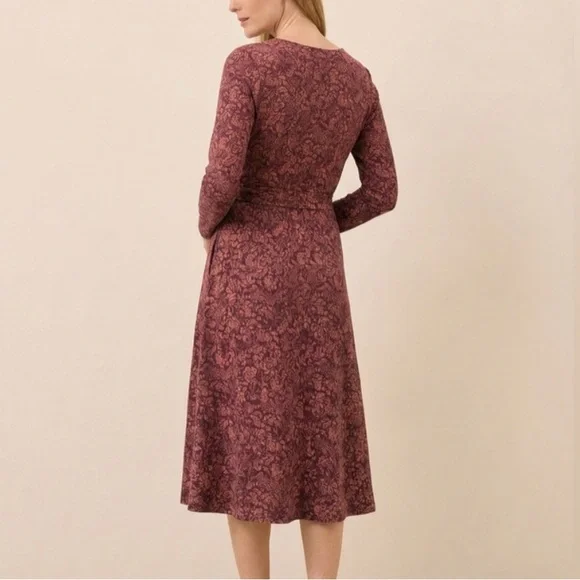 Pact womens paisley blossoms windsor wine fit & flare faux wrap dress - Picture 2 of 6